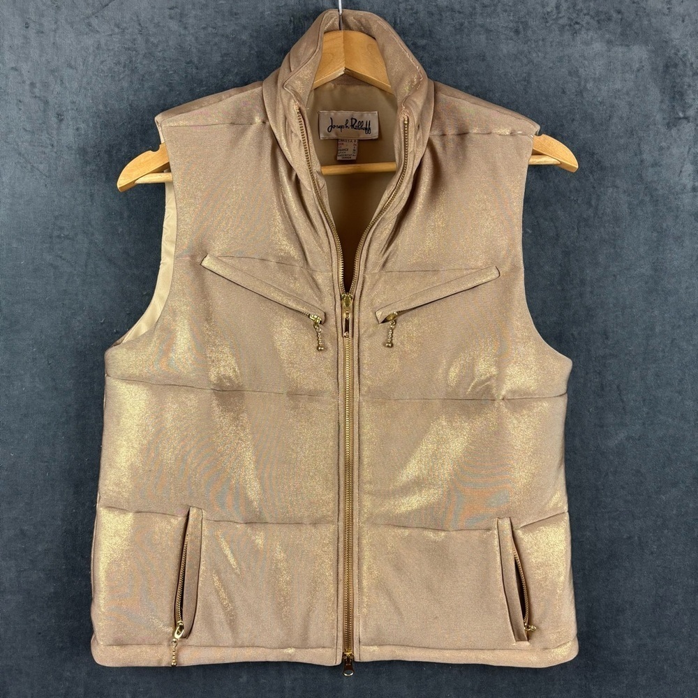 Joseph Ribkoff Women’s Metallic Gold Gold Puffer Vest with gold details sz 6